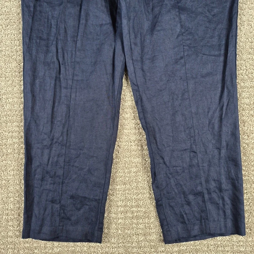 Quince Pants Womens L Blue European Linen Tapered Ankle Deep Navy